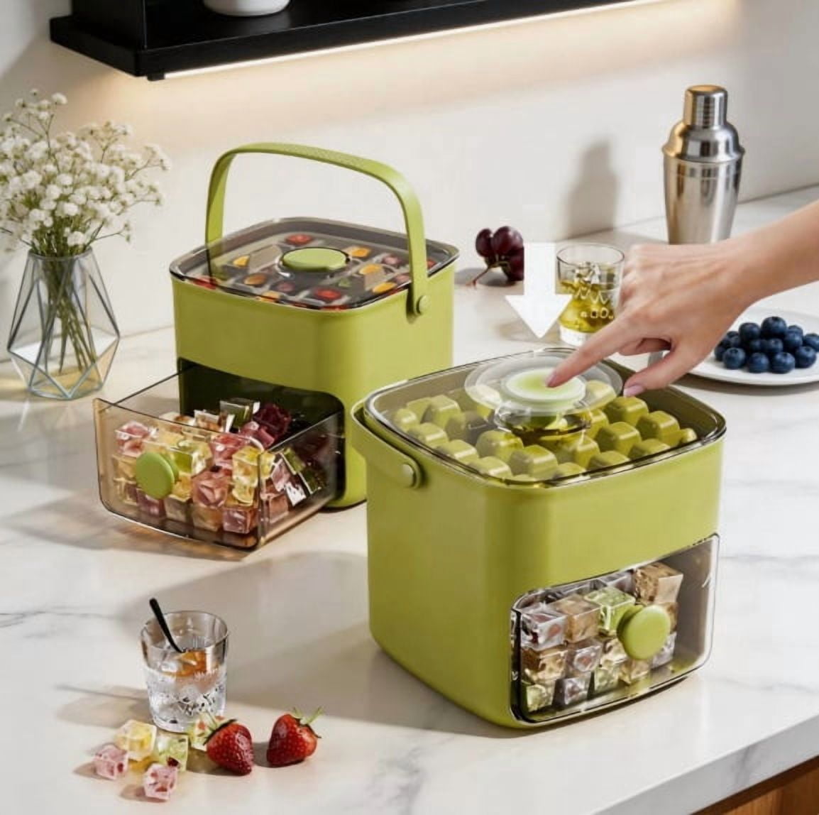 Food-Grade Ice Cube Tray with Lid - Large Capacity Press Type Ice Maker for Home Freezer Storage