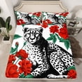 thumbnail image 2 of Erosebridal Leopard Bed Sheets Set,Cheetah Print Sheet Set Queen,Red Rose Leaves Sheets,Romantic Animal Floral Flat Fitted Sheet with 2 Pillowcases Wrinkle Free, 2 of 5