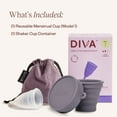 thumbnail image 2 of DIVA Cup & Shaker - Medical Grade Silicone Cup for Period Care - Reusable Menstrual Cup with Shaker for On-the-Go Cleansing - Wear Up to 12 Hours - Model 1 (For Medium to Heavy Flow), 2 of 7