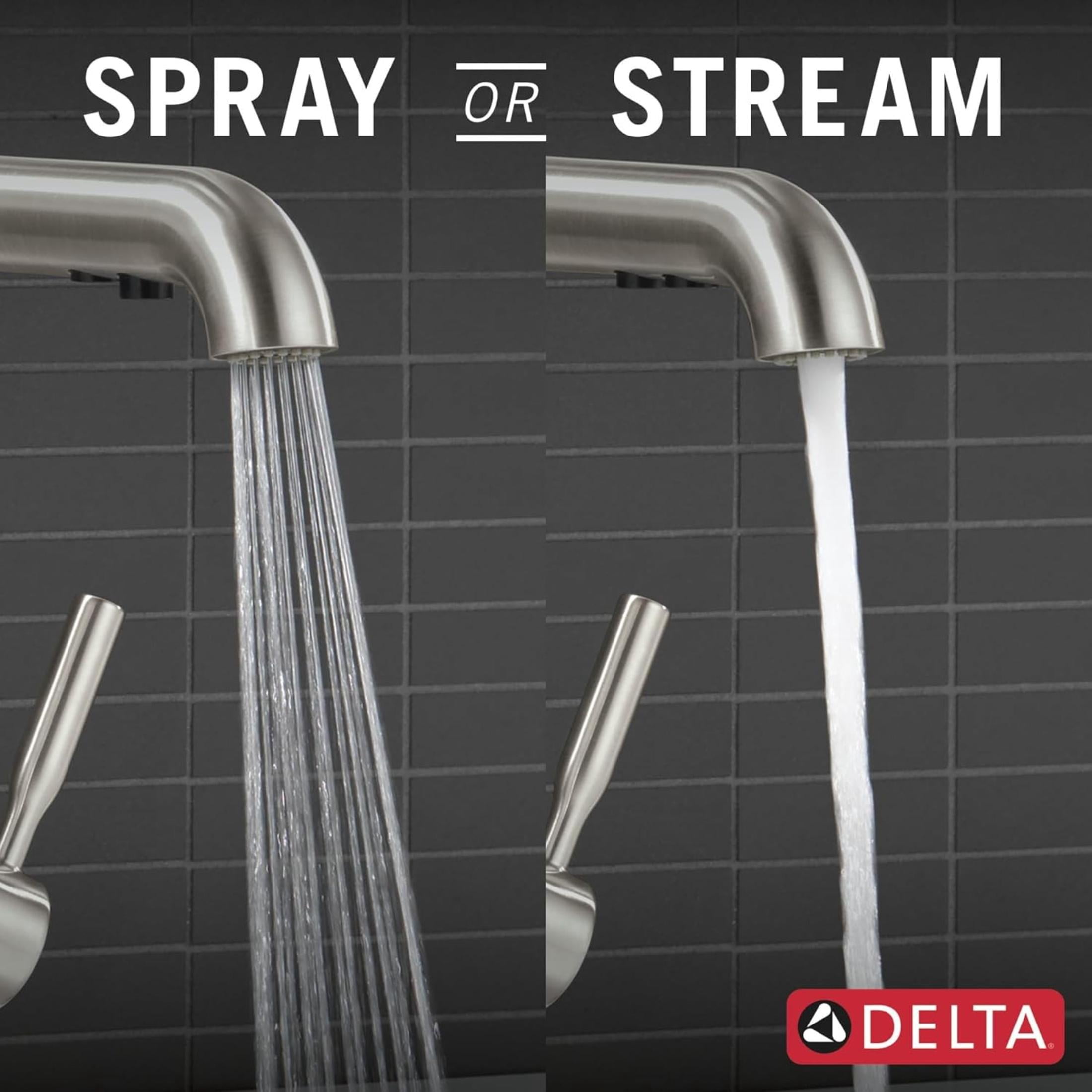Delta Almari Brushed Nickel Kitchen Faucet with Pull-Out Sprayer, Modern Single Hole Kitchen Sink Faucet, Single Handle, Stainless