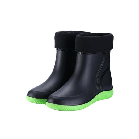 

GENILU Unisex Lightweight Casual Garden Shoes Waterproof Rain Boots Working Round Toe Work Shoe Green (Women with Plush Lining) 5