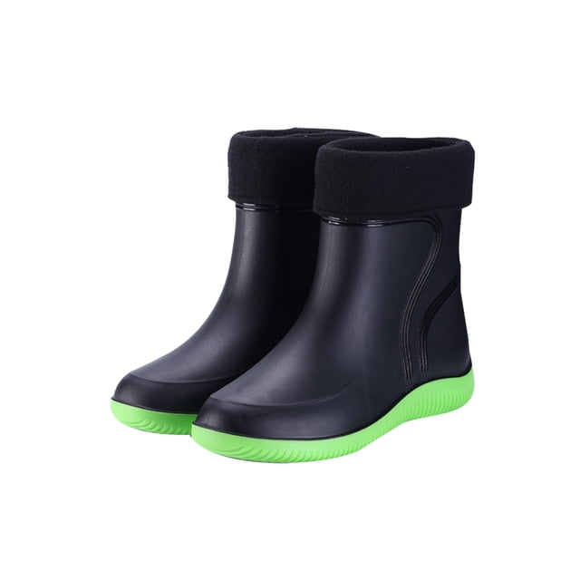 Woobling Mens Non-Slip Garden Shoes Working Lightweight Waterproof Work Shoe Casual Rain Boots Green (Women, with Plush Lining) 5.5