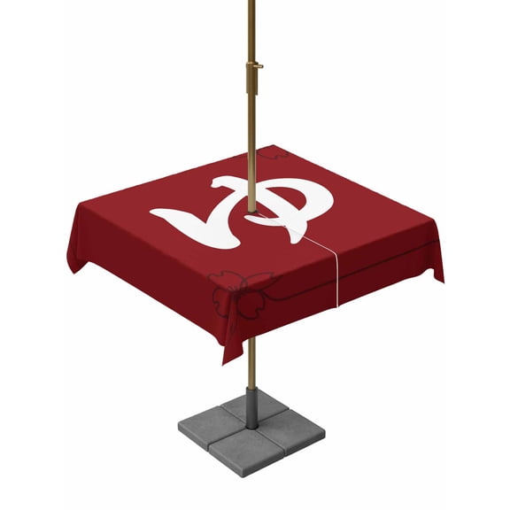 Outdoor Tablecloth with Umbrella Hole and Zipper, Japanese Style Square Table Cloth 54x54 Inch Waterproof Tablecloth, Modern Minimalist Flower Red Picnic Table Cover for Patio Camping