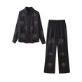 thumbnail image 1 of Ensemble Chemise à Sequins Décontractée pour Femmes Chic Col à Revers Manches Longues Pantalon Taille Élastique Ensemble de Printemps, 1 of 13
