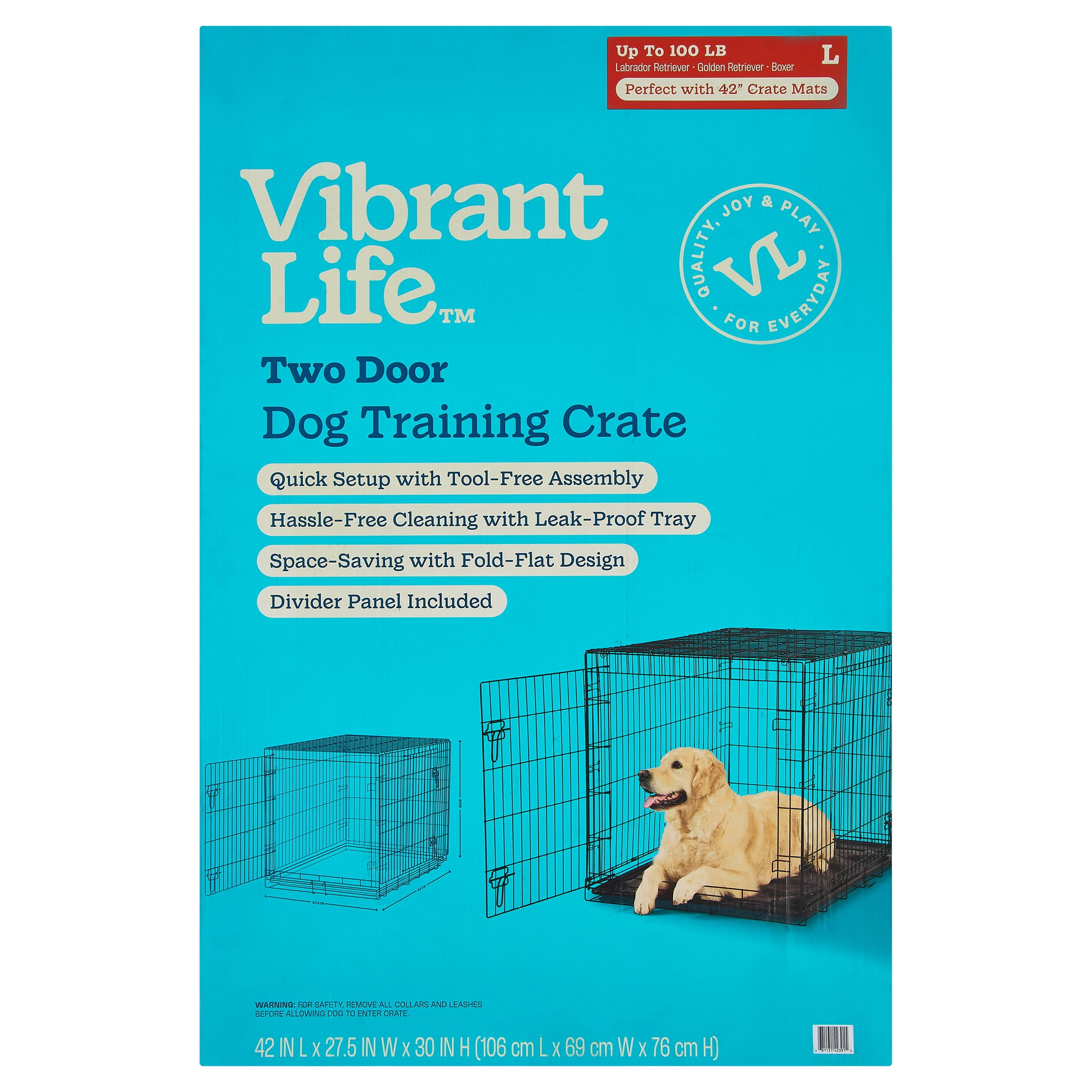 Vibrant Life Wire Dog Crate, Double-Door, Divider and Leak-Proof
