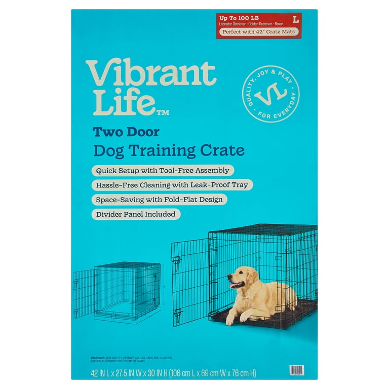 Vibrant Life 2-Door Foldable Metal Dog Training Crate with Divider