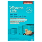 Vibrant Life 2-Door Foldable 42 Metal Dog Training Crate with Divider Panel and Leak-Proof Tray