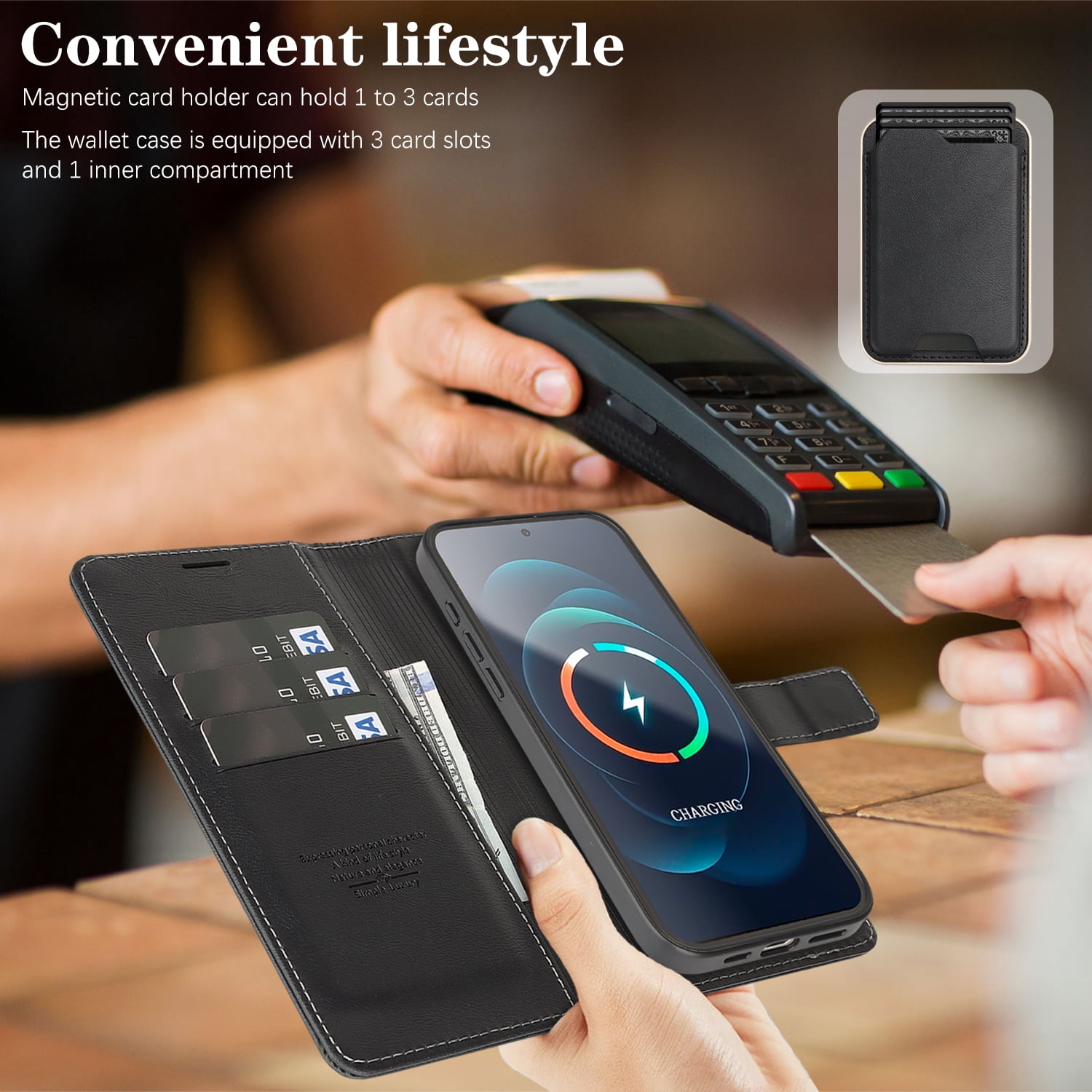 TECH CIRCLE 3-in-1 Phone Case for iPhone 15 Pro Max (2023 Release, 6.7"), Magnetic Flip Wallet Case with Detachable Magnetic Back Cover and Card Holder, Compatible with MagSafe Accessory, Black