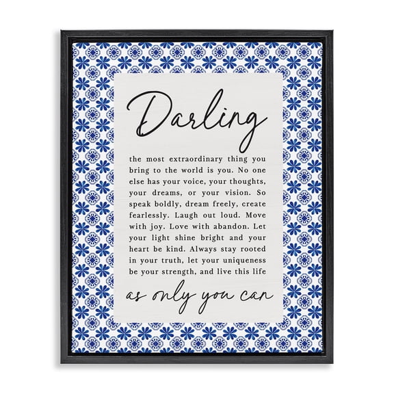 Darling Only You Can Inspiring Black Framed Floater Canvas Wall Art, design by Lettered and Lined