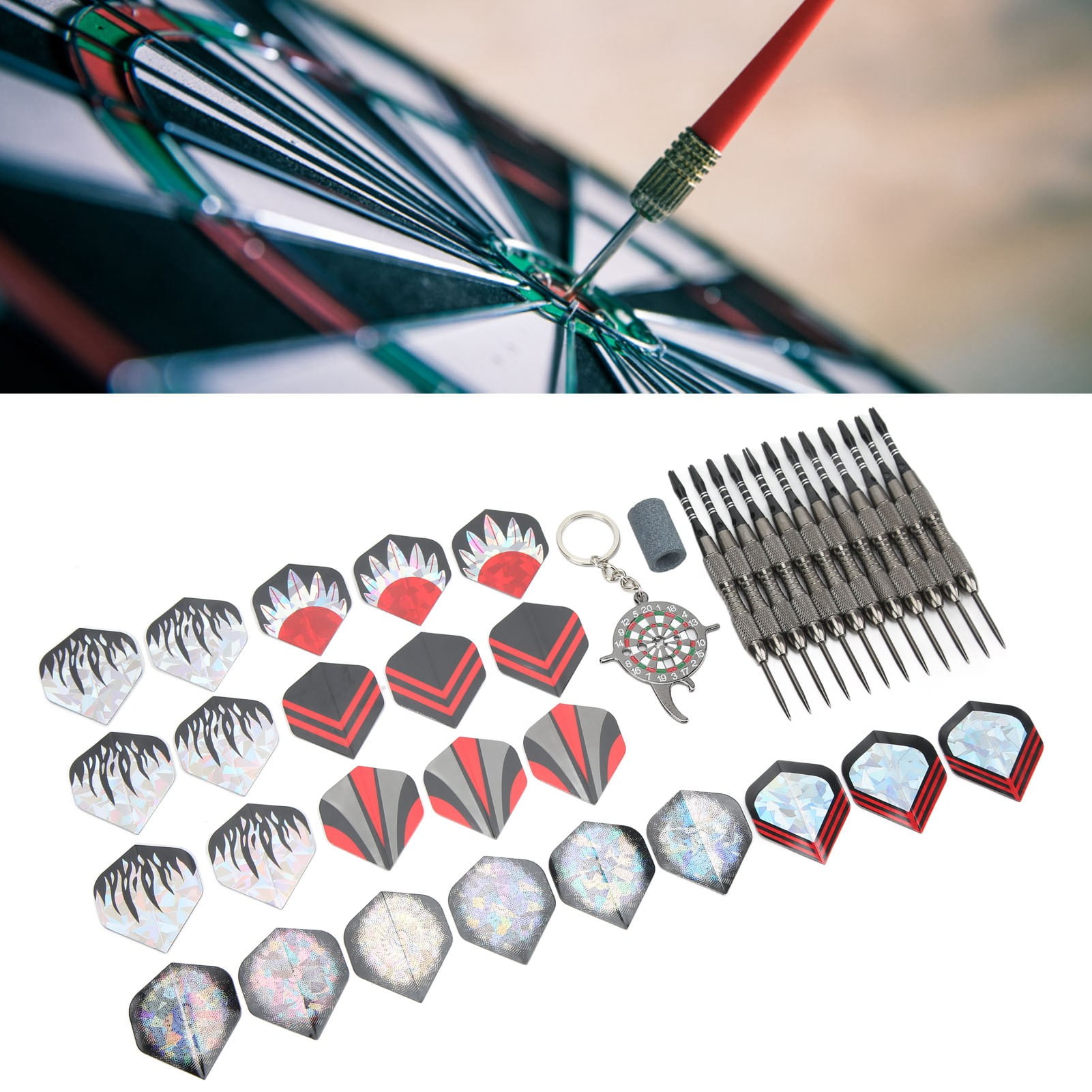 M Buder Professional 12Pcs Dart Set Stainless Steel Tip Darts Kit Anti Fall Competitive Entertaining Metal Hard Tip Darts for Beginners and Pro Players