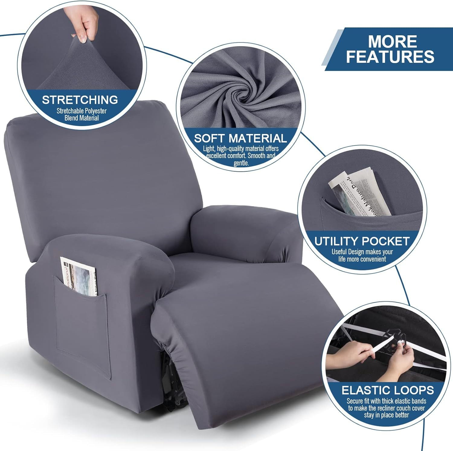 Namzi Couch Cover Jacquard Stretch Sofa Covers Reclining Chair Cover for Living Room Sofa Easy Fit Washable Furniture Sofa Protector 1 seat (White)