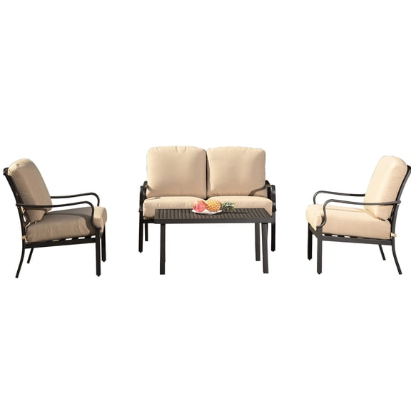 Outdoor Metal Furniture - Beige Cushions And Table Chairs For Garden Enjoyment Patio With Removable