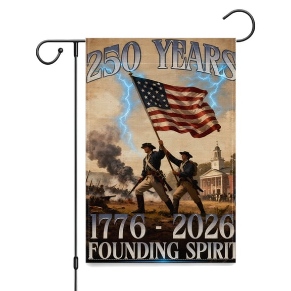 250 Years Founding Spirit 1776-2026 Garden Flag, Revolutionary War Patriotic Burlap Yard Decor