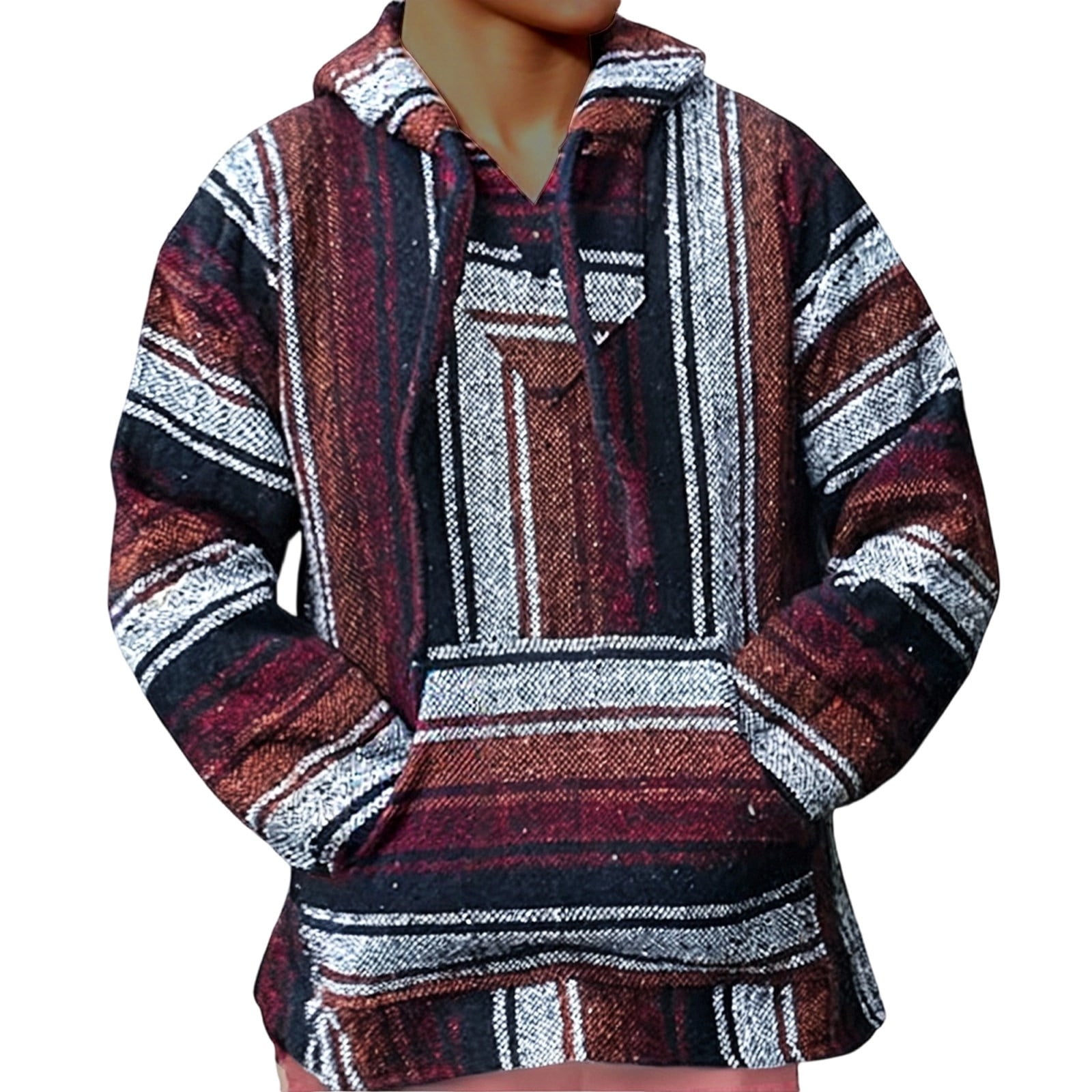 Mexican Lightweight Hoodie for Men Casual Comfy Pullover Shirts with Pockets Hoodie Hippie Surf Poncho Sweater Sweatshirt Pullover Fall Winter Fashion Hooded Sweatshirt (Orange,M)