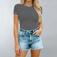 thumbnail image 4 of GUACER Women's Short Sleeve T Shirts Fashion Contrast Denim Trim Crew Neck Casual Tops Slim Fit Tee, 4 of 5