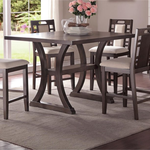 Benzara Wooden Counter Height Table With One Shelf, Brown