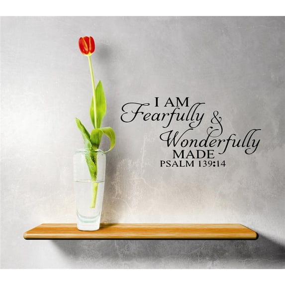 I Am Fearfully And Wonderfully Made Psalm KJV Bible Christ God Religious Pray Spiritual Holy Bible Christian Worship Decorating Ideas Girl Boy Bedroom Wall Decal Sticker - Size: 29 Inch x 43 Inch