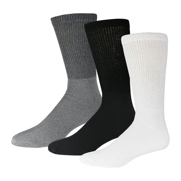 3 Pairs of Big and Tall Diabetic Cotton Neuropathy Crew Socks (Black ...