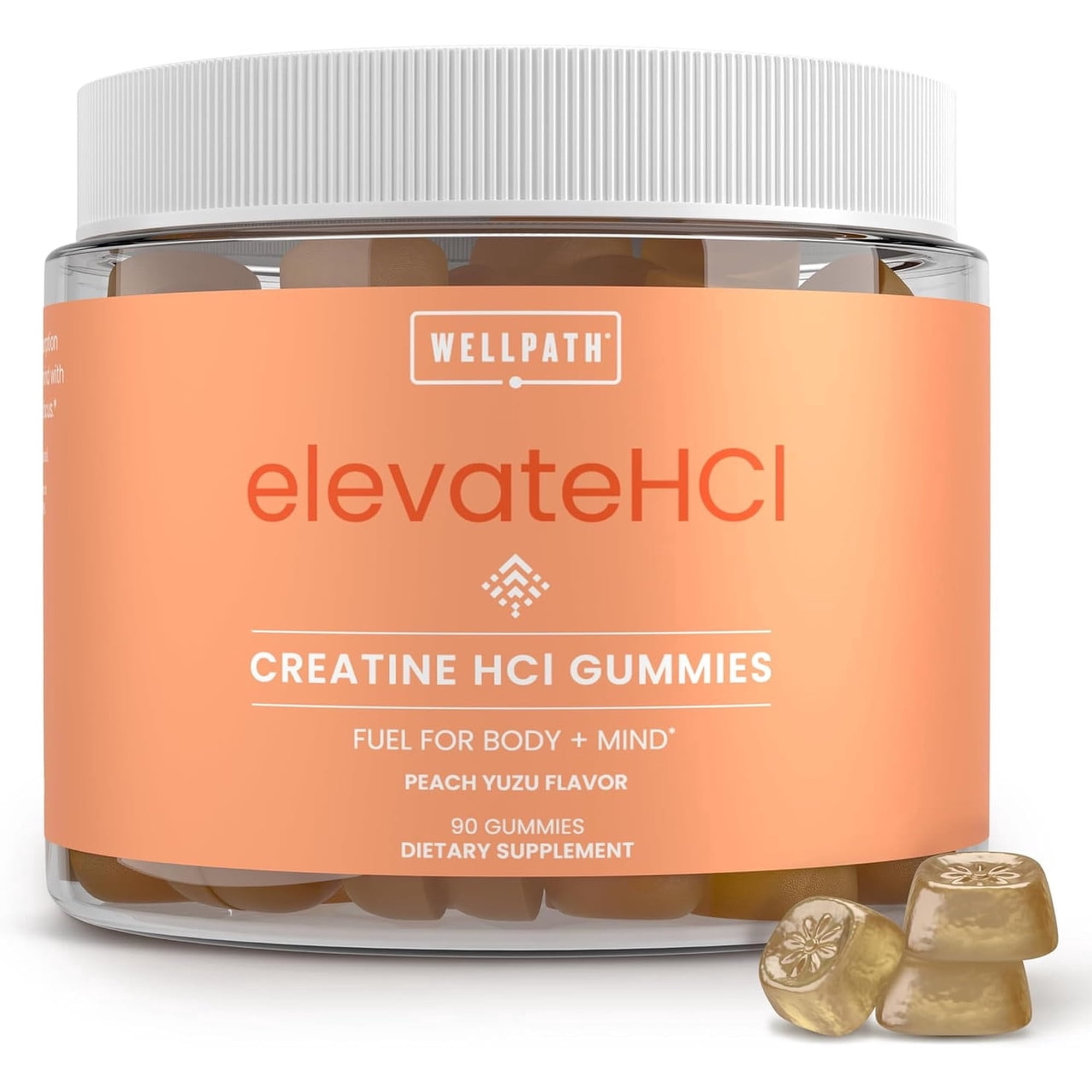 WellPath Creatine HCl Gummies 750mg – Chewable Creatine Gummies for Women and Men – 5g Monohydrate Equivalent - Peach Yuzu Tart Flavor, Real Sugar - Cognitive & Performance Support – Non-GMO, 90ct