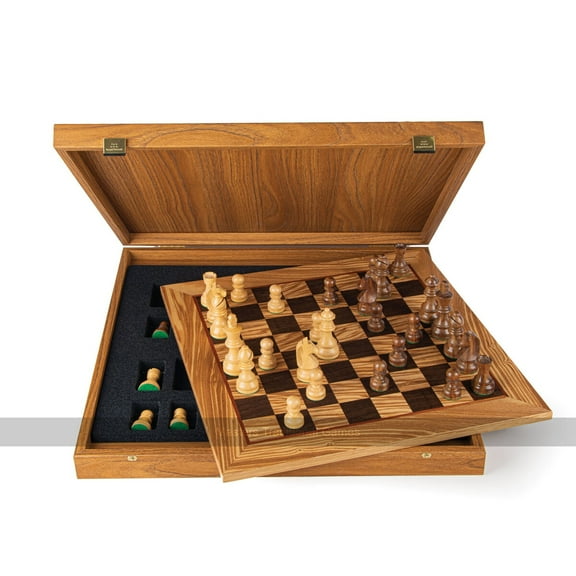Manopoulos Olive Burl Chess Set with Staunton Chessmen (50cm Board and 8.5cm King)