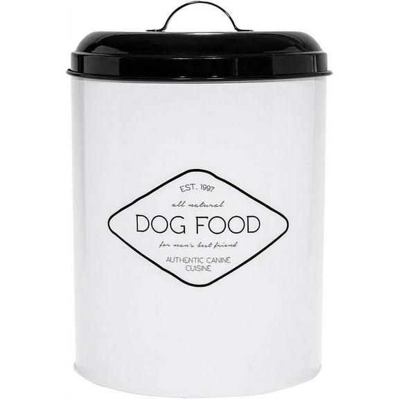 Amici Pet, , Buster All Natural Dog Food Large Metal Storage Bin, White