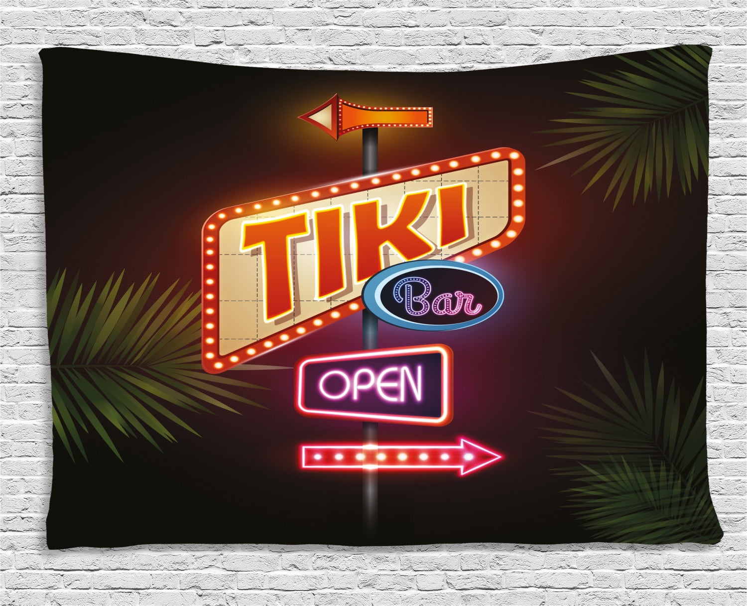 Tiki Bar Decor Tapestry Old Fashioned Neon Signs Illustration