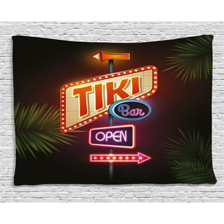 Tiki Bar Decor Tapestry Old Fashioned Neon Signs Illustration