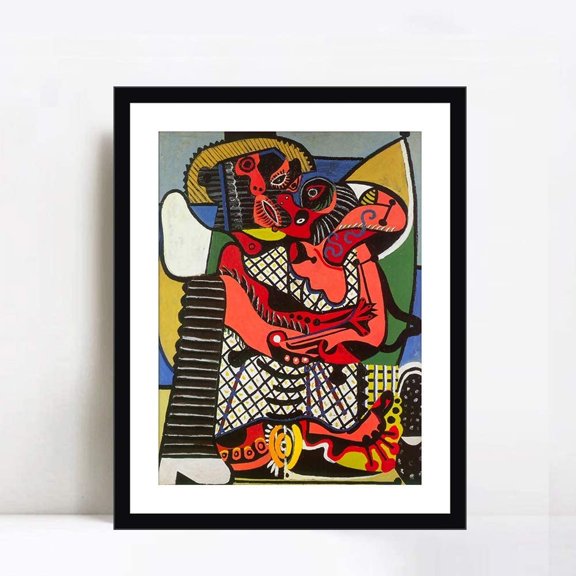 INVIN ART Framed Canvas Giclee Print The Kiss by Picasso Abstract Wall Art Living Room, 24"x32"