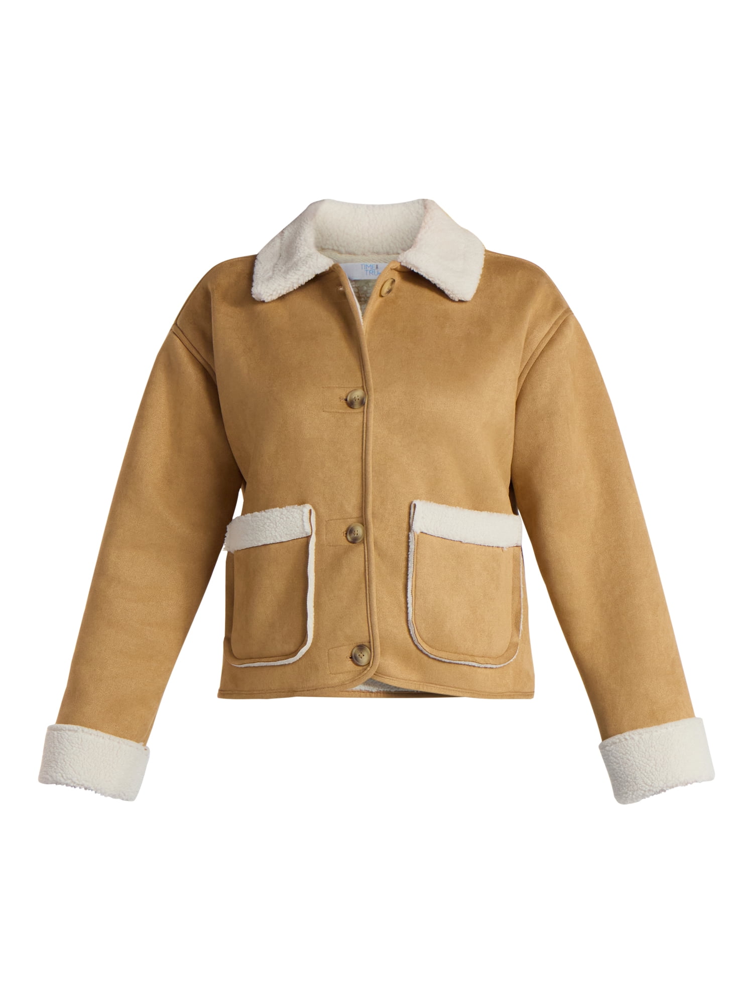 Time and Tru Women's and Women's Plus Bonded Faux Shearling Jacket, Sizes XS-2X