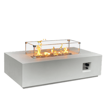 52 Inch Outdoor Concrete Propane gas rectangle Fire Pit table in Antique white color