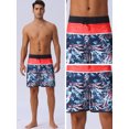 thumbnail image 4 of DARING DIVA Men's Elastic Waist Drawstring Hawaiian Print Athletic Swim Trunks 36 Black Red, 4 of 6
