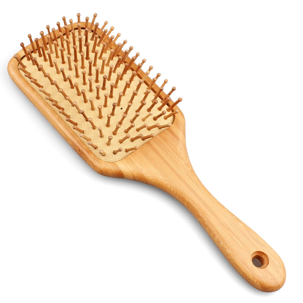 Baasha Large Wooden Paddle Brush, Natural Wooden Hair Brush With Bamboo Paddle & Wood Bristles