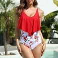 thumbnail image 3 of UP TO 15% OFF! Womens One Piece Bathing Suit Tummy Control Swimwear Ruffled Floral Swimsuits, Red, XXL, 3 of 6