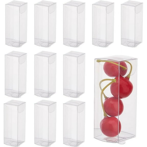 40Pcs 1.18 x 1.18 x 3.19 Clear PVC Plastic Gift Boxes Rectangle Waterproof Clear Favor Boxes Transparent Folding Gift Packaging Box for DIY
