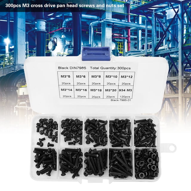 Bolts,300pcs M3 Black Carbon Fastener Hex Socket Screws Smart Functionality