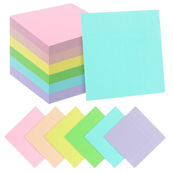 Elcoho 120 Pack Pastel Rainbow Disposable Cocktail Paper Napkins, 6 Assorted Colors Beverage Luncheon Dessert Napkins for Wedding Shower Bar Buffet Party Decor