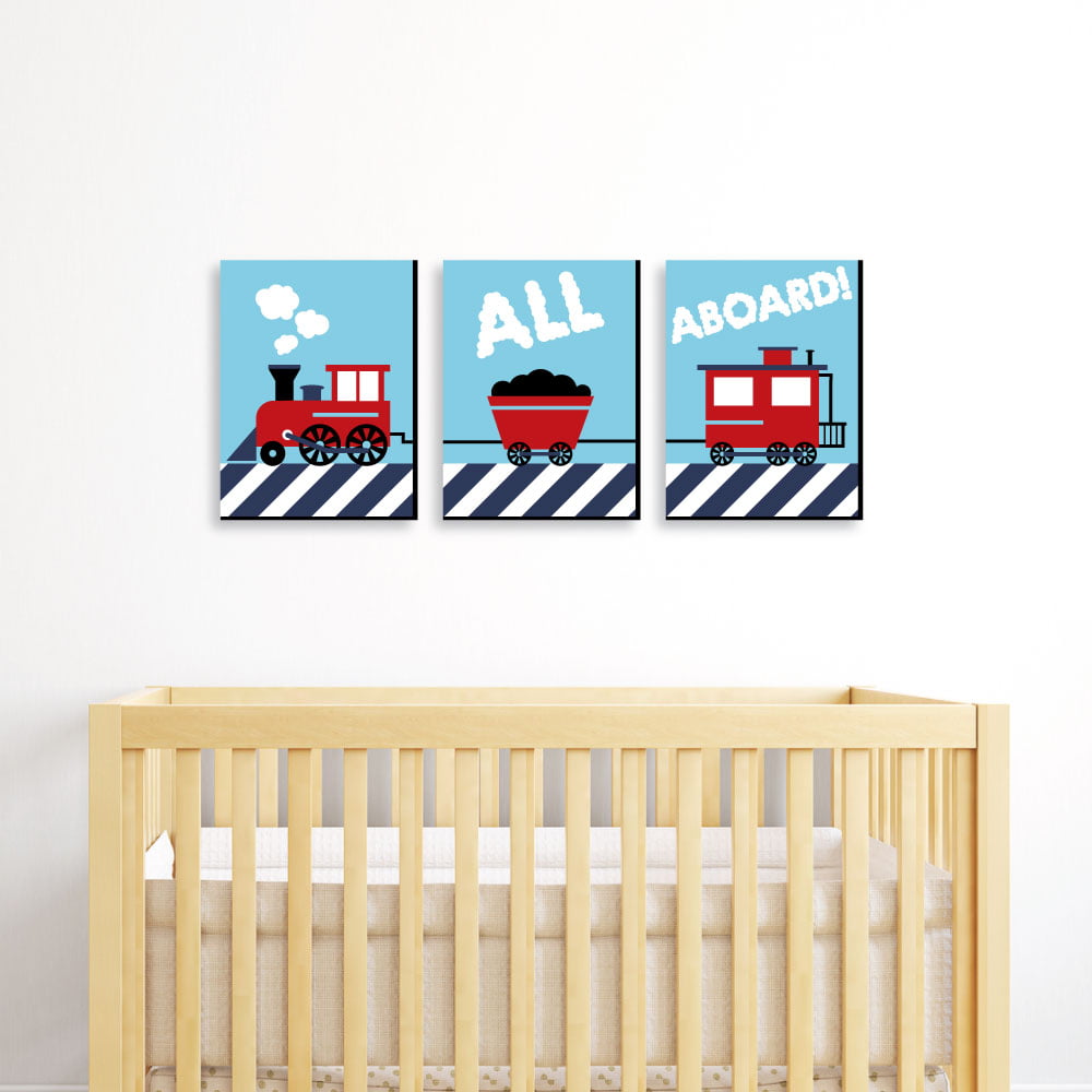 Train Caboose Boy's Baby's Kid's Decor Personalized Room Poster Sign Wall Clock 