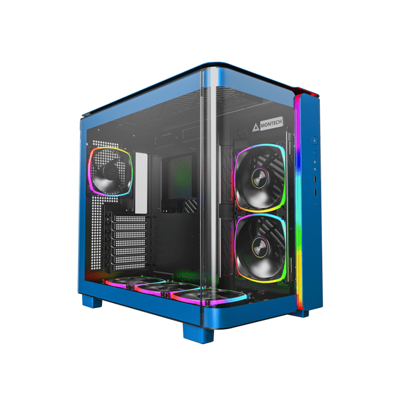 MONTECH, KING 95 PRO Dual-Chamber ATX Mid-Tower PC Gaming Case, High-Airflow, Toolless Panels, Sturdy Curved Tempered Glass Front, Six ARGB PWM Fan Pre-installed with Fan Hub, Prussian Blue