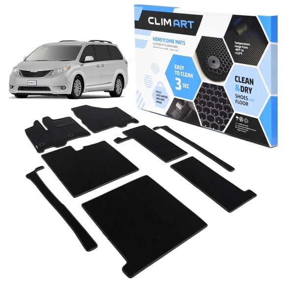 CLIM ART All-Weather Car Floor Mats Compatible with Toyota Sienna 2013-2020 (Only for 8 Seat), Custom-Fit Heavy-Duty Floor Liners for Cars & SUVs, Car Accessories for Men & Women, Black - FL011811252