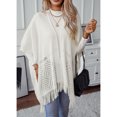 thumbnail image 4 of SWSMCLT Women's V Neck Cardigan Knit Sweater Crochet Long Cardigan Sweaters Solid Cutout Oversized Warm Open Front Soft Cozy Spring Flowy Fringe White Small-X-Large, 4 of 5