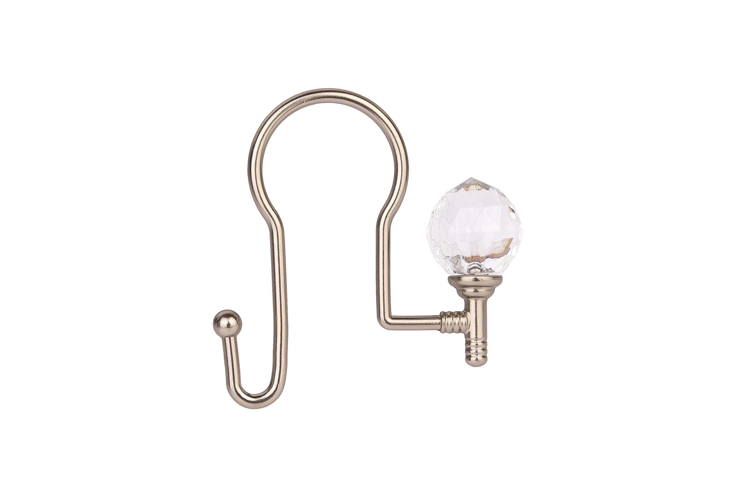 Utopia Alley  Rustproof Zinc Double Shower Curtain Hooks for Bathroom, Crystal Design, Set of 12 Brushed Nickel