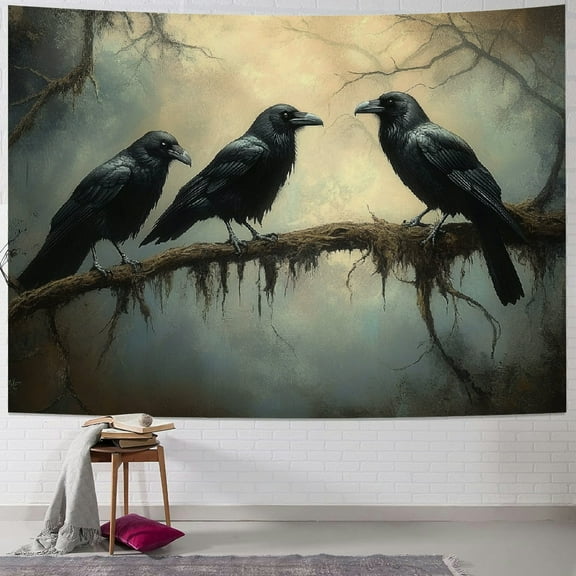 Patifu Crows Dark Art Tapestry Wall Hanging Unique Style Graphic Tapestries Home Wall Decor Art for Living Room Bedroom Apartment Farmhouse Dorm 40x30inch
