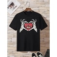 thumbnail image 3 of Heart Love Skeleton Hands Camisetas de cuello redondo, camisetas gráficas causales, camisetas de manga corta, ropa de verano para hombres, 3 of 4