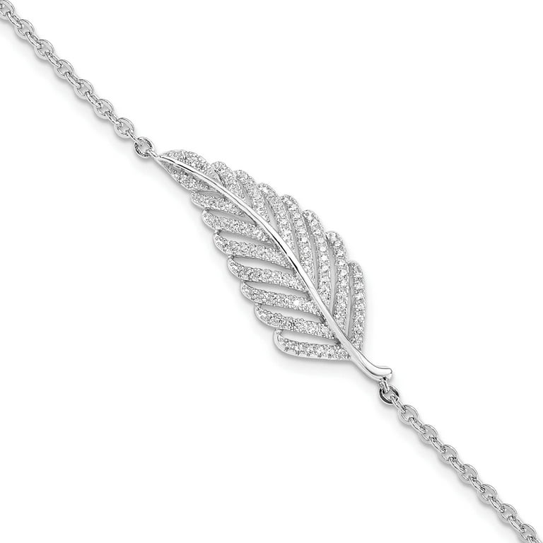 Sterling Silver CZ Brilliant Embers Feather Bracelet Sterling Silver CZ Brilliant Embers Feather Bracelet