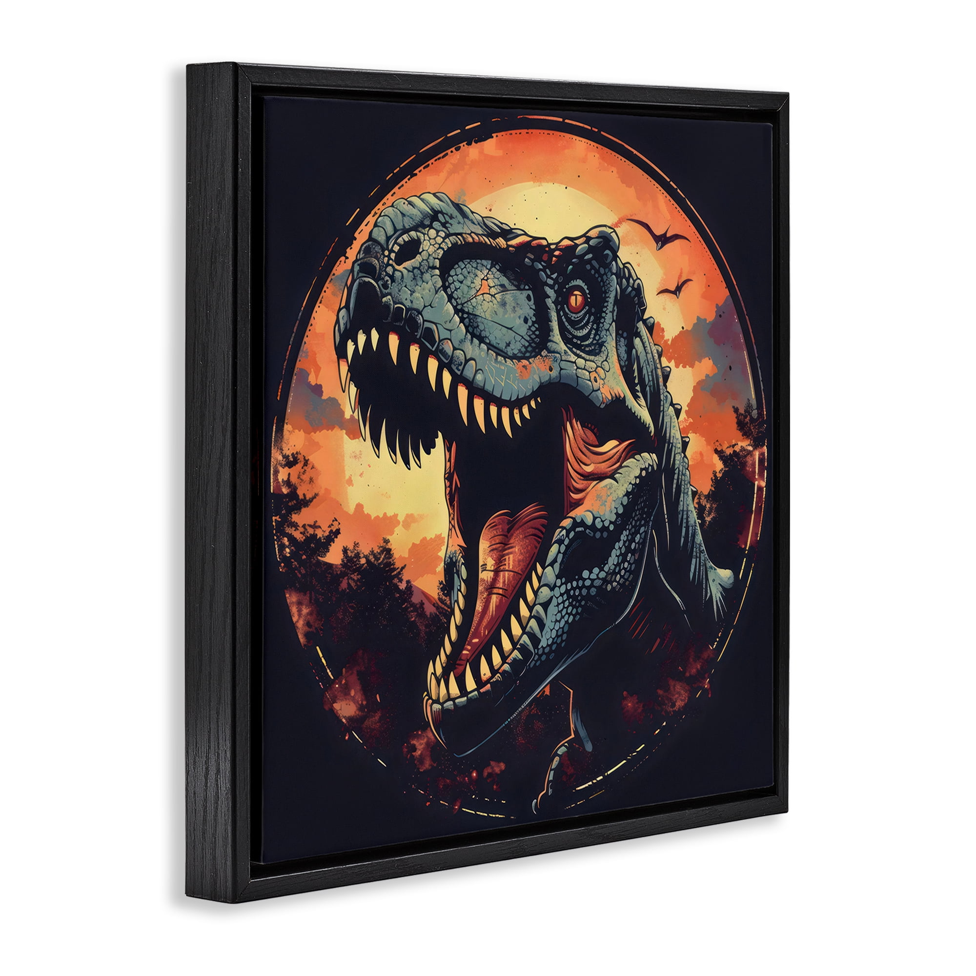 Stupell Industries Ancient Dino Roaring at Sunset Black Framed Floater Canvas Wall Art, design by Creative Studio