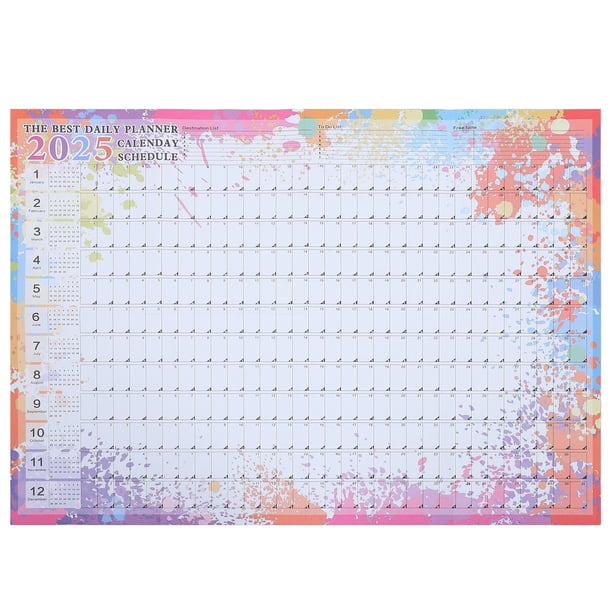 Calendario de pared anual 2025, calendario de póster de 365 días, calendario de planificación anual 2025 para proyectos escolares, de oficina y en casa.