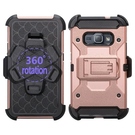 Galaxy Luna Case, Galaxy Express 3 Case, SOGA [Defender Series] [Shock Absorption] Tough Armor Hybrid Protective Case with Belt Clip Holster for Samsung Galaxy Luna / Express 3 - Rose Gold