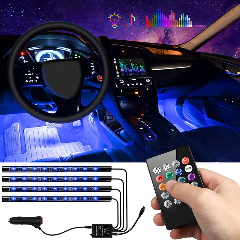 Car Interior Lights 4pcs 36 Led Car Floor Atmosphere Glow Neon Lights  Multi-color Music Car Led Strip Lights Decorative Underdash Lighting Kit