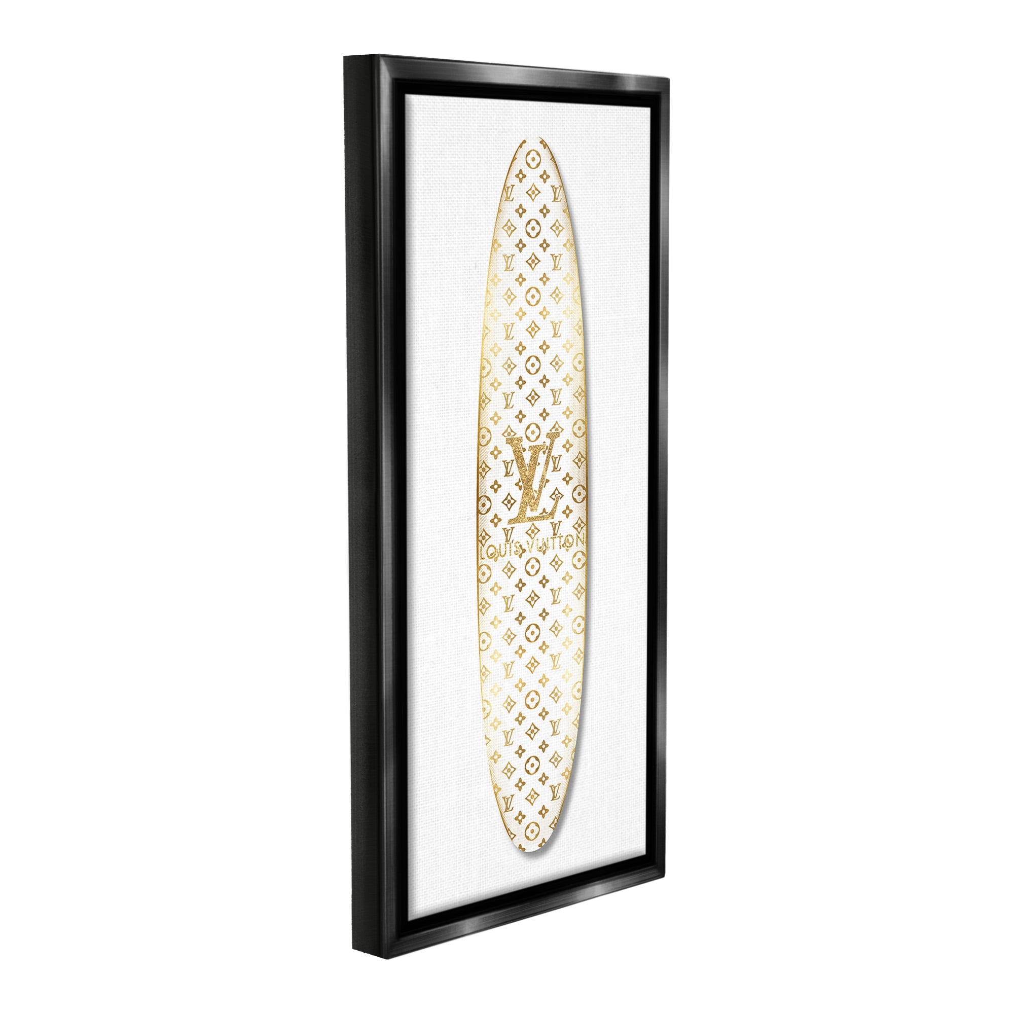 Stupell Industries Designer Patterned Surfboard Nature Painting Black Floater Framed Canvas Art Print Wall Art, 11 x 25