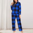 thumbnail image 3 of Junzan Buffalo Plaid Blue Black Print Womens Pajama Sets,Long Sleeve Button Down For Women Pjs 2 Piece, 3 of 9